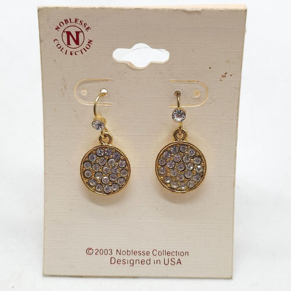 Gold Tone Noblesse Collection Clear Crystal Round Drop Earrings